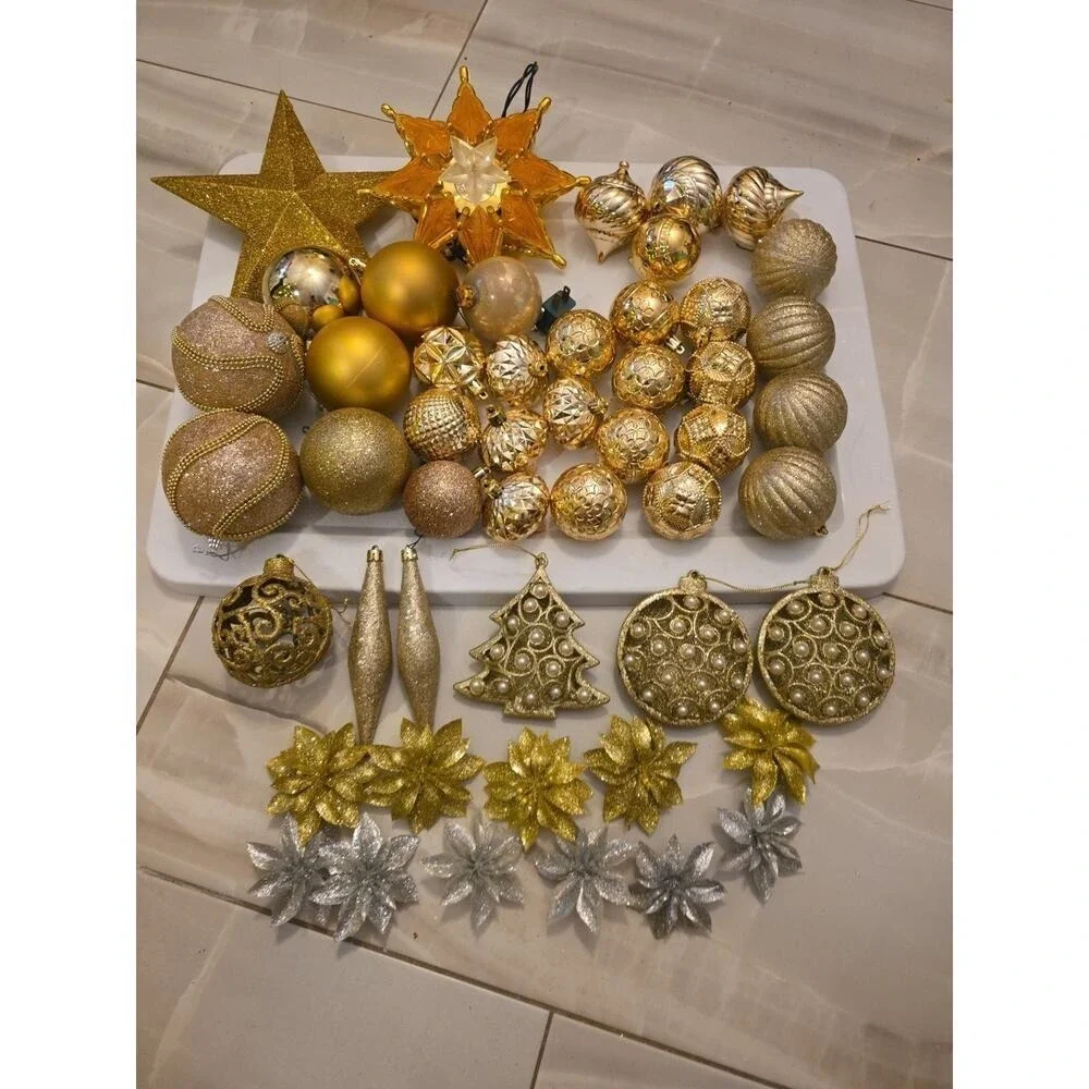 Christmas‎ Gold Silver Matte, Shiny & Glitter Ball Ornament Lot 50